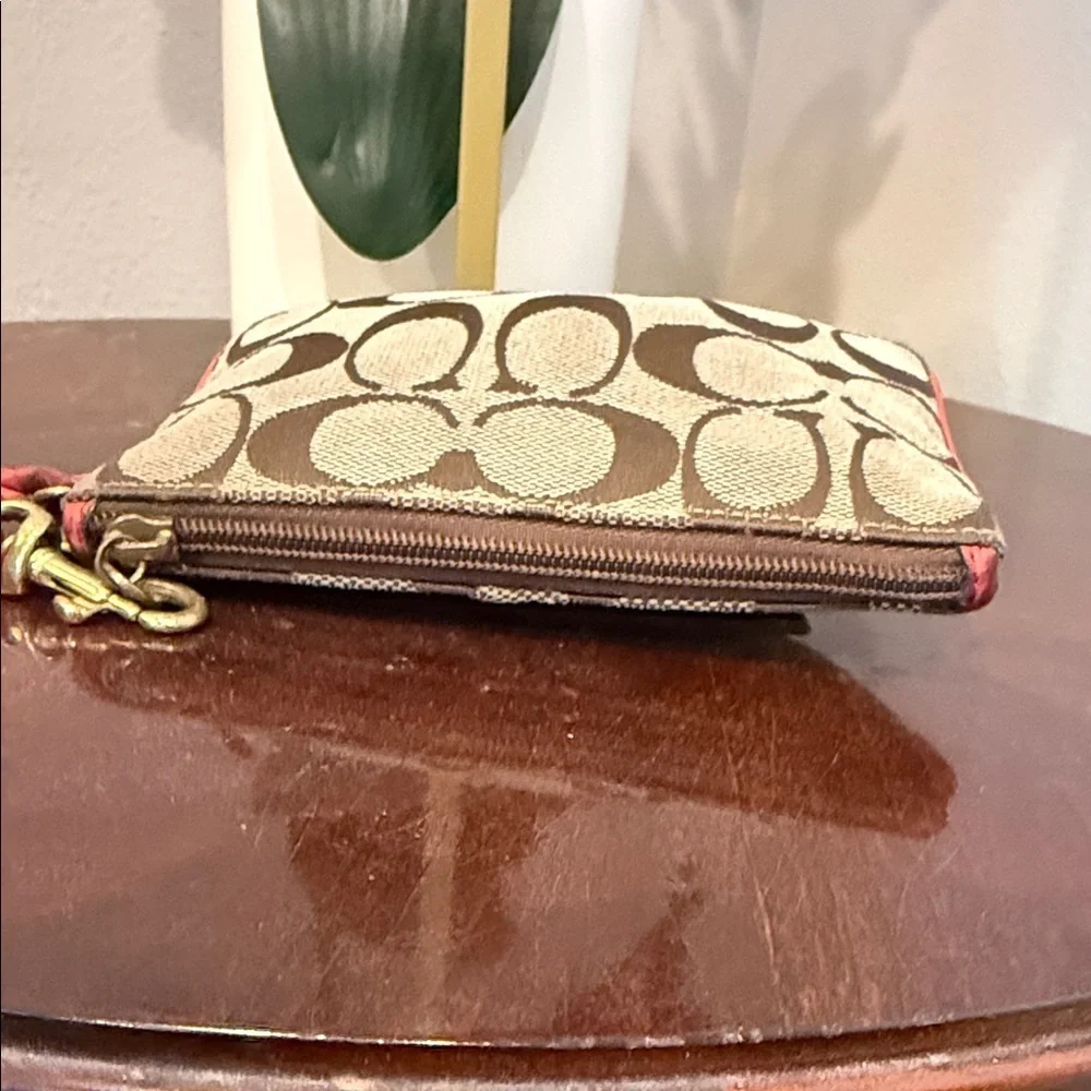 Coach Brown Red Wristlet orange bleeker signature style clutch coin purse